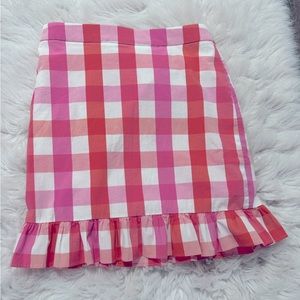 J Crew. Ruffle mini skirt, checkered pattern, high waisted, EUC, Size 4